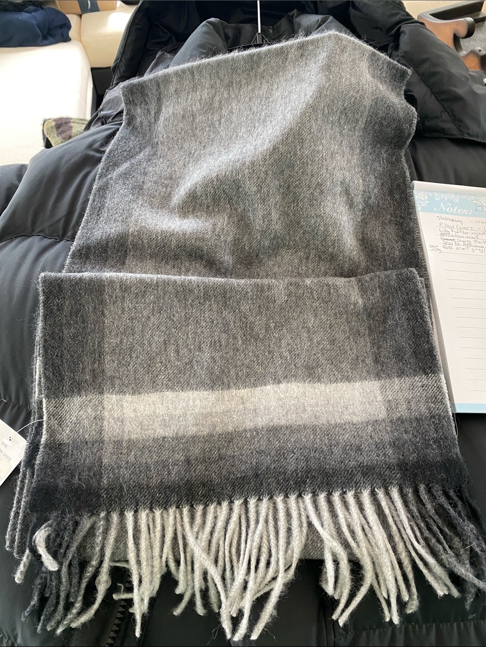 Cozy Cashmere Gray Ombre Fringe Scarf
